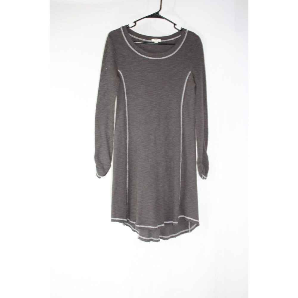 DYLAN Dress Women's Cotton Dress Tunic Ruffle Thermal Waffle Knit Long Sleeve S